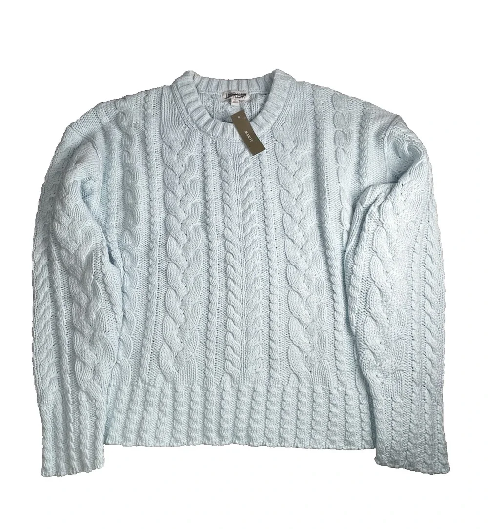 J Crew Cable Knit Crewneck Sweater Womens Medium Blue Midday Skies Classic